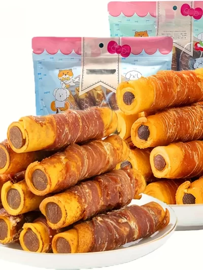 2-Pack(2 x 150g/5.3oz) 300g/10.6 Chicken Wrapped Cowhide Stick, Meat Dog Snacks, Made From Chicken Meat And Beef Skin