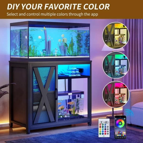 3-Tier Fish Tank Stand LED Light Aquarium Stand for 50 Gallon Tank With Storage - Image 6