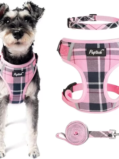 No Pull Dog Harness and Leash Collar Set Soft Mesh Padded Adjustable Reflective Small Dogs