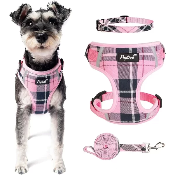 No Pull Dog Harness and Leash Collar Set Soft Mesh Padded Adjustable Reflective Small Dogs