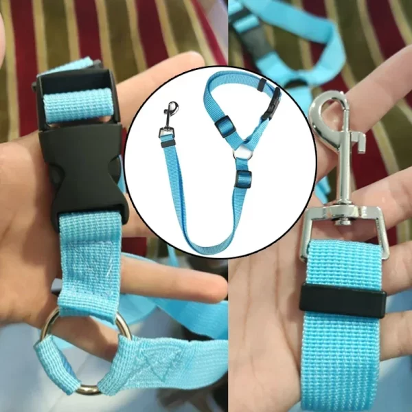 Solid Color Two-in-one Pet Car Seat Belt Nylon Lead Leash Backseat Safety Belt Adjustable Dog/Cat Harness Collar Pet Accessories - Image 3