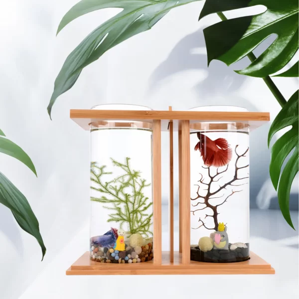 Glass Betta Fish Tank Bamboo Base Mini Aquarium Fish Tank - Image 5