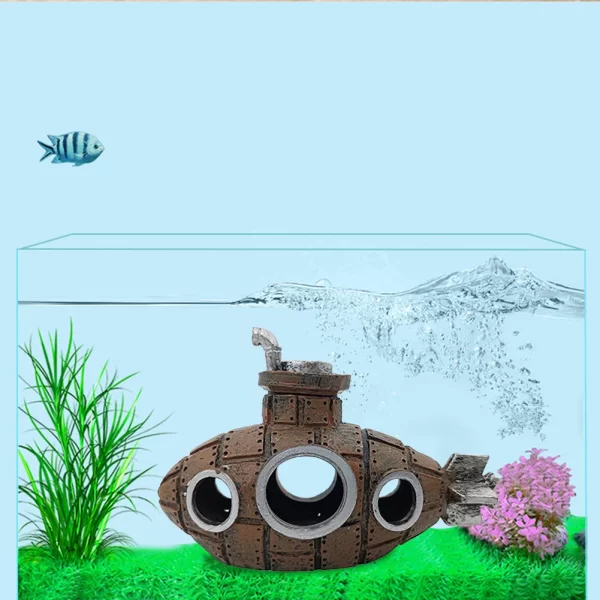 Aquarium Submarine Ornament Submarine Wreck Decoration Fish Tank Landscaping Decoration for Themed Aquarium Landscaping - Image 2