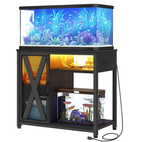 3-Tier Fish Tank Stand LED Light Aquarium Stand for 50 Gallon Tank With Storage - Image 3