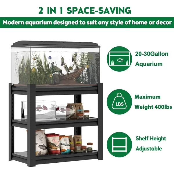 20-30 Gallon Fish Tank Stand Metal Aquarium Stand, 34 "W x 18 "D x 31" H Adjustable Heavy Duty Reptile Tank Stand - Image 3