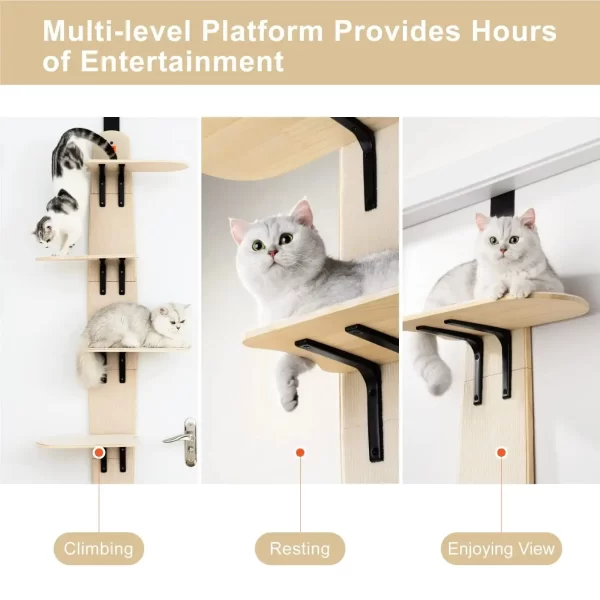 4-Levels Door Hanging Cat Climber Door Mounted Vertical Cat Tree Tower with Carpeted Plank for Indoor Cats Door Mounted - Image 3