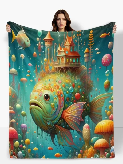 Colorful Fish Tank Themed Blanket For A Dreamy And Decorative Home Ambiance Transformation