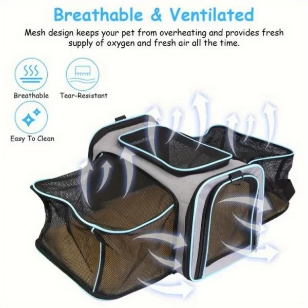Expandable Foldable Carrier with Fleece Pad Soft Side for Small Pets Cats, Puppies. Breathable Backpack - Image 3