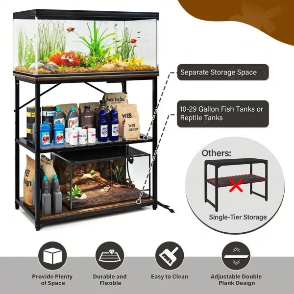 10-30 Gallon Adjustable Fish Tank Aquarium Stand with Charging Station - Image 3