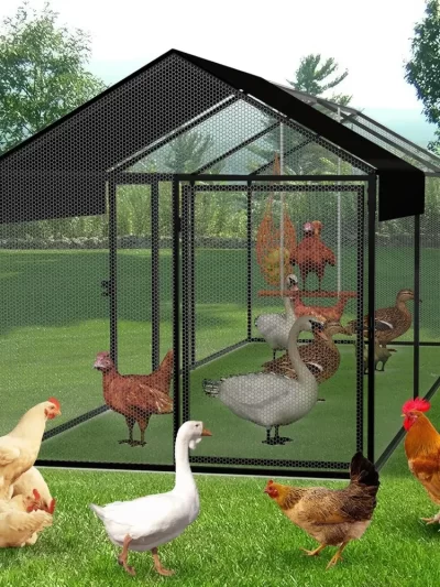 Large Metal Chicken Coop Chicken run for 10-12 chickens 120"L×40"W×40"H Portable Chicken Run with Cover