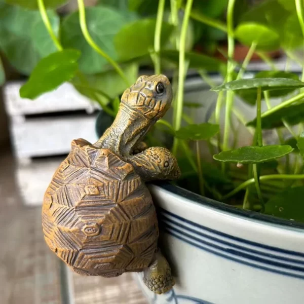 Resin Turtle Statue Flower Pot Hanger Planter Edge Decoration Simulation Tortoise Figurine Home Garden Fish Tank Small Ornaments - Image 2