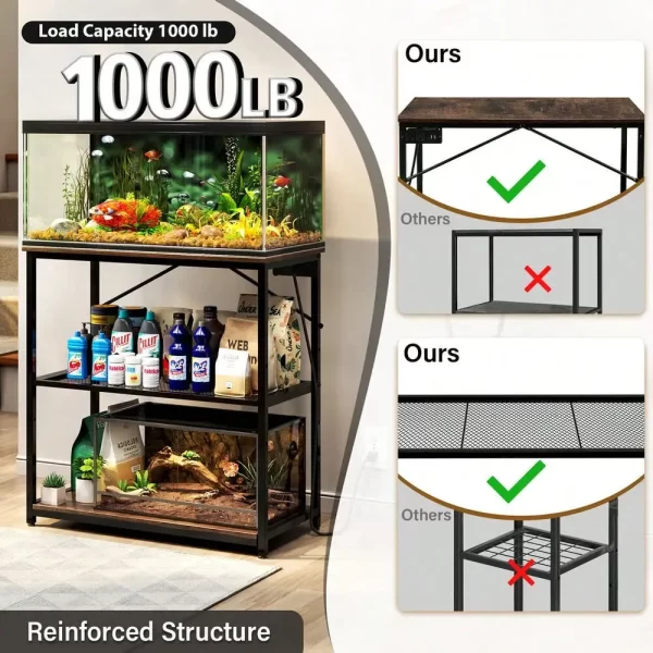 10-30 Gallon Adjustable Fish Tank Aquarium Stand with Charging Station - Image 5