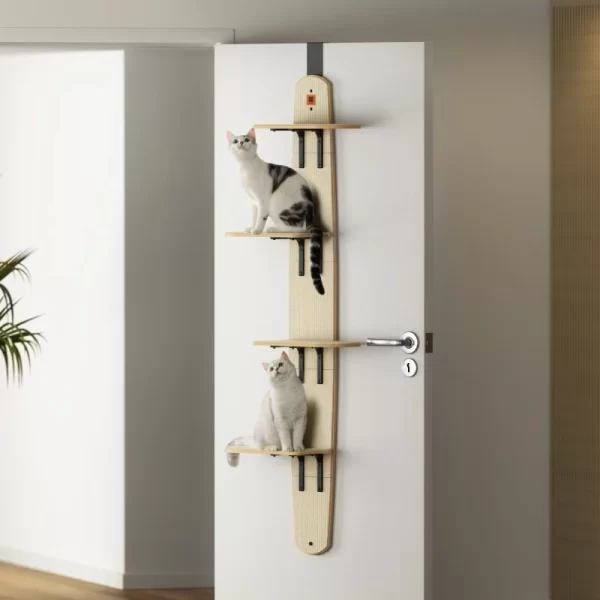 4-Levels Door Hanging Cat Climber Door Mounted Vertical Cat Tree Tower with Carpeted Plank for Indoor Cats Door Mounted - Image 2