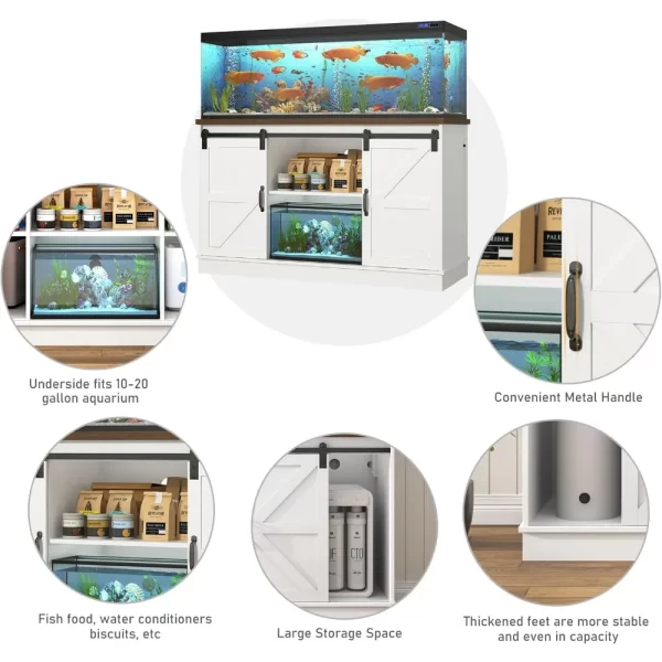 Farmhouse 55-75 Gallon Fish Tank Stand with Power Outlet, Aquarium Stand with Cabinet & Sliding Barn Door, Grey or White - Image 5
