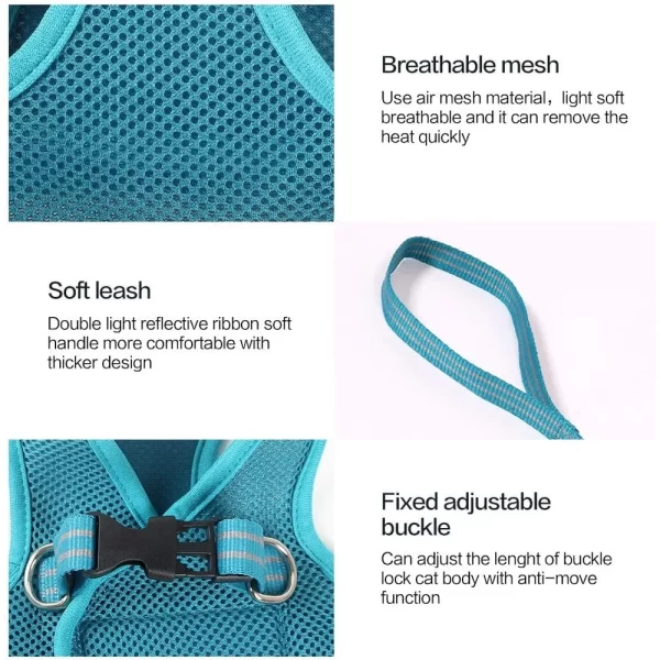 Lightweight Cat Harness and Leash Set Escape Proof Adjustable Comfortable Jacket Safe Outdoor Walking - Image 5