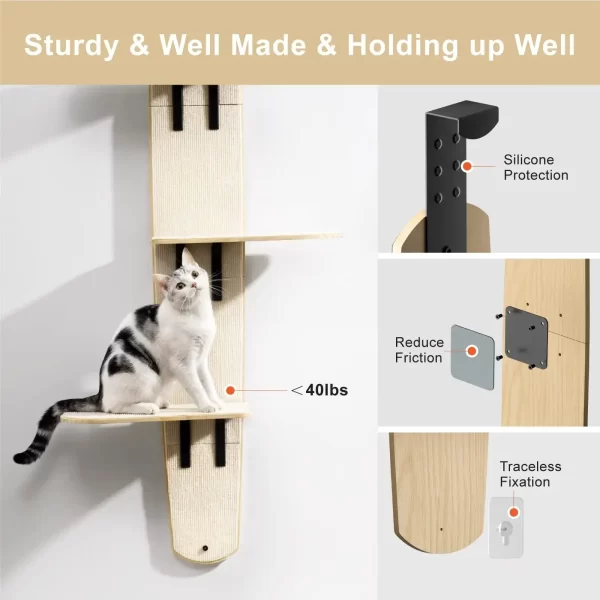 4-Levels Door Hanging Cat Climber Door Mounted Vertical Cat Tree Tower with Carpeted Plank for Indoor Cats Door Mounted - Image 4