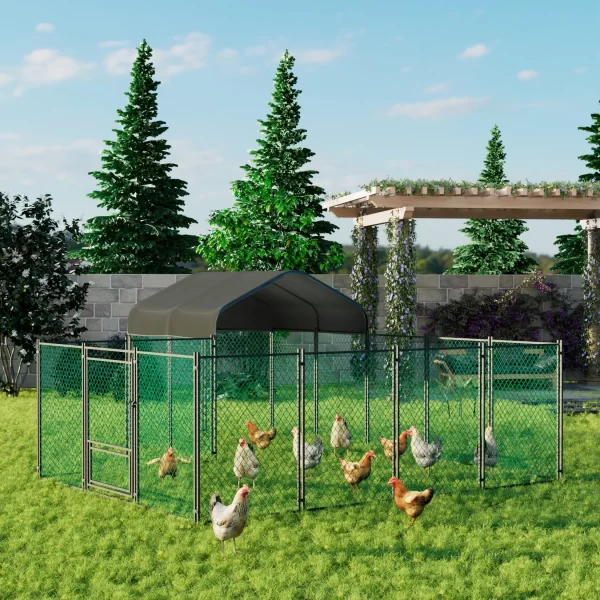 Chicken Coop 12.9 x 10.2x 5.1ft Chicken Run Pen for Yard with Cover Outdoor Metal Portable Chicken Enclosure - Image 2