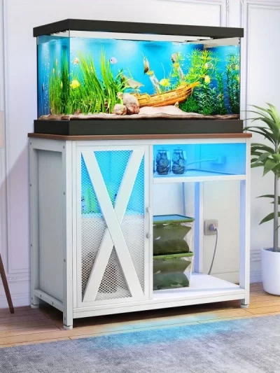40-50 gallon aquarium stand tank with power outlet and LED light