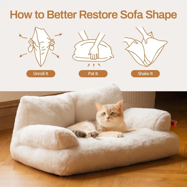 Mewoofun Cat Bed Fluffy and Soft Cat Sofa 66x48cm Cute Cat Bed with Non-slip Bottom White for Large Cats and Kittens - Image 3