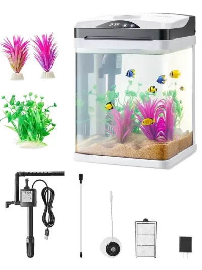 2 Gallon Smart Aquarium Fish Tank Clear Glass Self Cleaning 7 Color Lighting System