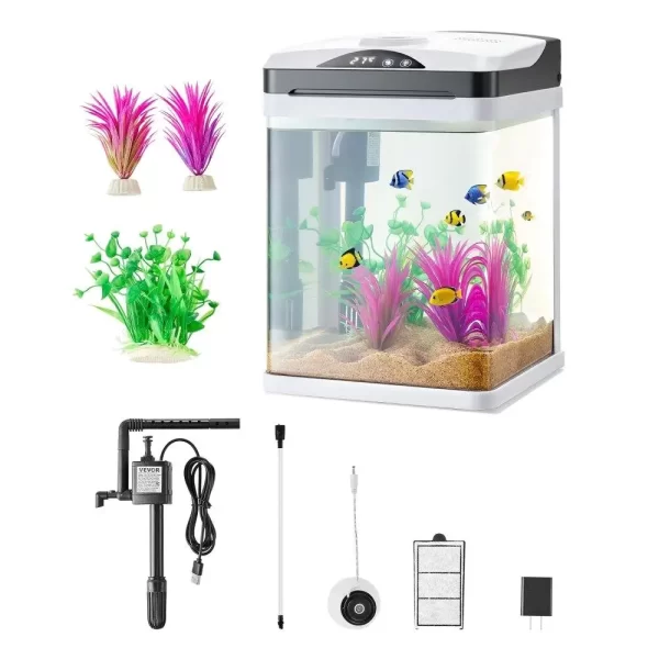 2 Gallon Smart Aquarium Fish Tank Clear Glass Self Cleaning 7 Color Lighting System