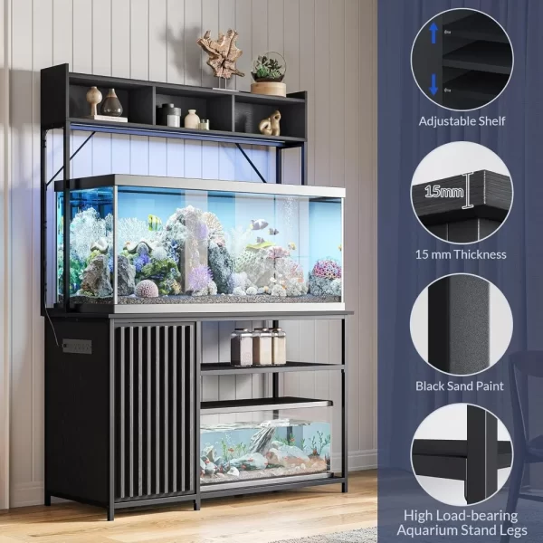 55-90 Gallon Aquarium Stand with LED Lights, Fluted Cabinet For Fish Tank Accessories Storage, Heavy Duty Metal & Power Outlets - Image 6