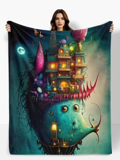Blue Fish Tank Blanket With Illuminated Design For A Modern And Decorative Home Enhancement Touch