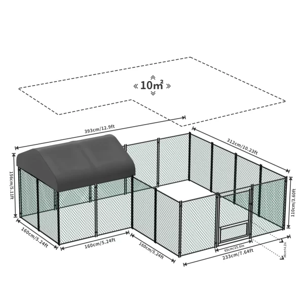 Chicken Coop 12.9 x 10.2x 5.1ft Chicken Run Pen for Yard with Cover Outdoor Metal Portable Chicken Enclosure - Image 6
