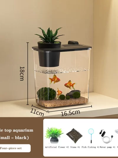 Fish Tank Aquarium Starter Kit Mini Desktop Rectangular Fish Tank With Pump LED Light Simulated Water Plants