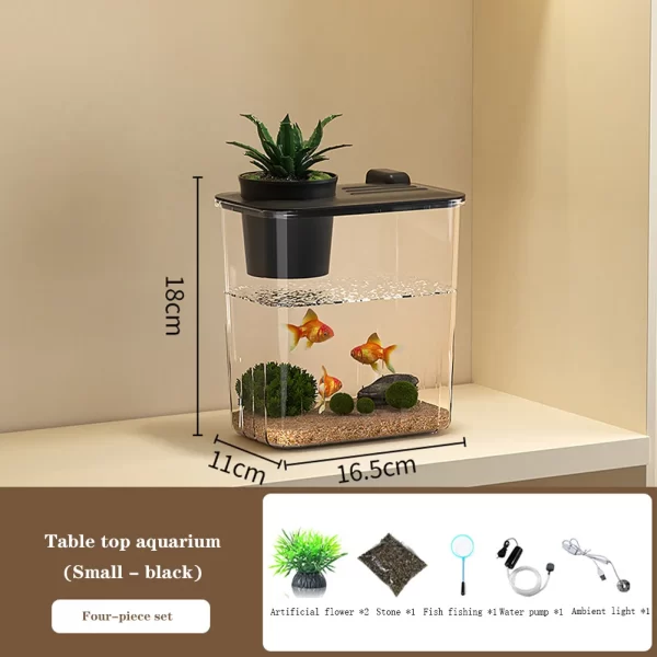Fish Tank Aquarium Starter Kit Mini Desktop Rectangular Fish Tank With Pump LED Light Simulated Water Plants