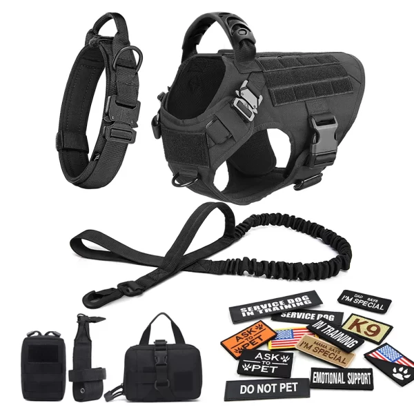 Military Large Dog Harness Collar Leash Bags Patches Set Training Vests Tactical Dogs Harnesses - Image 7