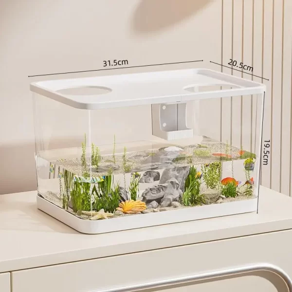 Transparent Mini Fish Tank Aquarium Drop Resistant Hydroponic With Lid Ecological Tank Turtle - Image 10