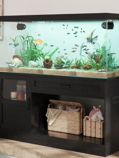55 Gallon Fish Tank Stand, Fish Tank with Stand 55-75 Gallon, Aquarium Stand 55 Gallon with Drawer, Reptile Tank Stand with Power