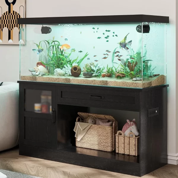 55 Gallon Fish Tank Stand, Fish Tank with Stand 55-75 Gallon, Aquarium Stand 55 Gallon with Drawer, Reptile Tank Stand with Power
