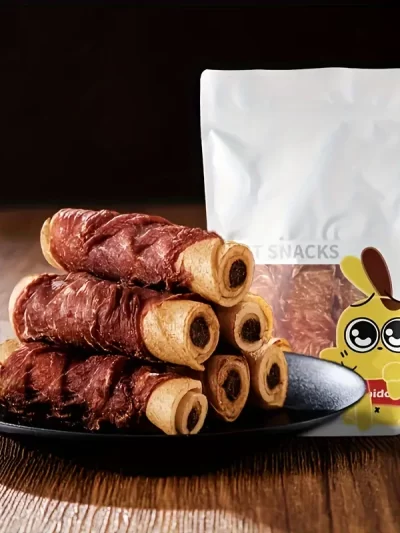 2-Pks of Duck Wrapped Cowhide Stick, Meat Dog Snacks, Made From Duck Meat And Beef Skin, Beef Stuffing