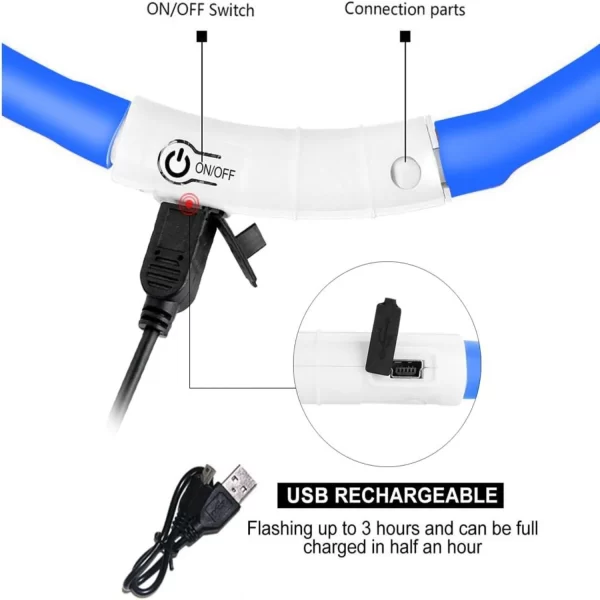 LED Dog Collar, USB Rechargeable Glowing Collars, Light Up Collar Improved Pet Safety &Visibility at Night, 3 Flashing Modes, - Image 3