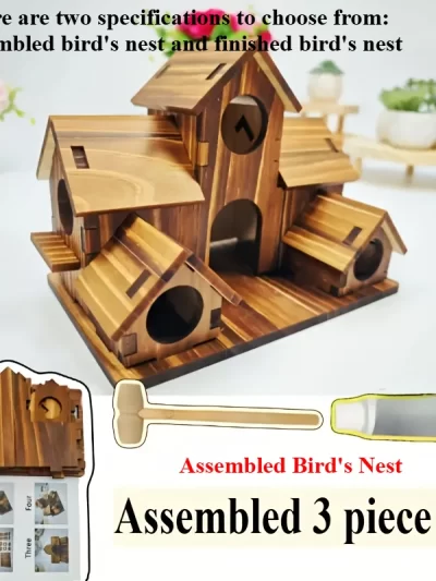Outdoor bird house, handmade 6-hole, hanging bird house, used for gardening decoration and bird habitat