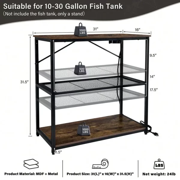 10-30 Gallon Adjustable Fish Tank Aquarium Stand with Charging Station - Image 6