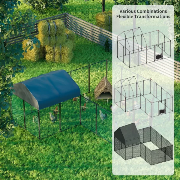 Chicken Coop 12.9 x 10.2x 5.1ft Chicken Run Pen for Yard with Cover Outdoor Metal Portable Chicken Enclosure - Image 3
