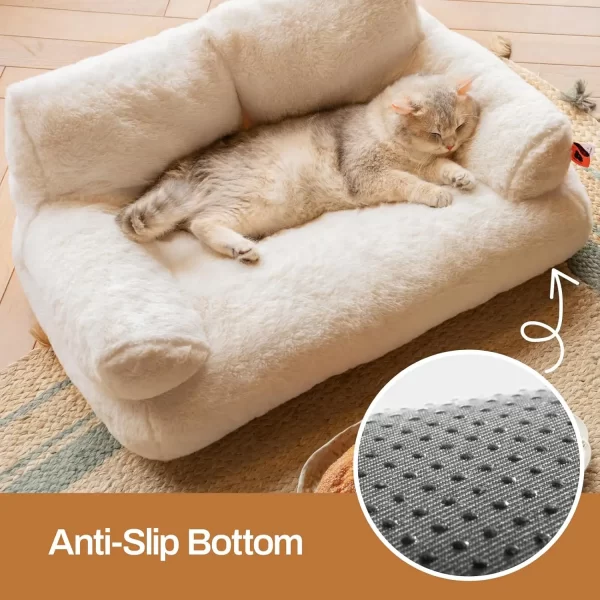 Mewoofun Cat Bed Fluffy and Soft Cat Sofa 66x48cm Cute Cat Bed with Non-slip Bottom White for Large Cats and Kittens - Image 4