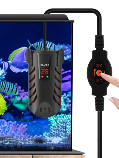 Aquarium Water Heater with Suction Cup Fish Tank Explosion-Proof Heating Rod Dual Probe Temperature Adjustment