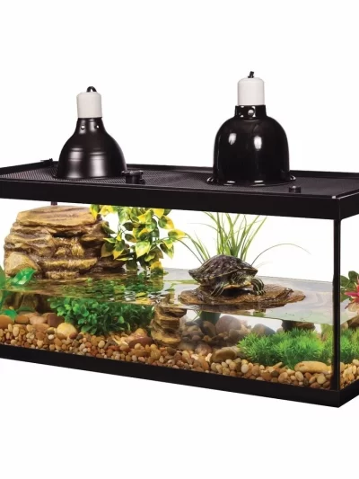 20 Gallon Aquarium Turtle Tank Starter Kit with Basking Platform Filter Heating Lamps Plant Mat