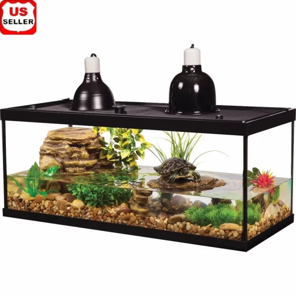 20 Gallon Aquarium Turtle Tank Starter Kit with Basking Platform Filter Heating Lamps Plant Mat