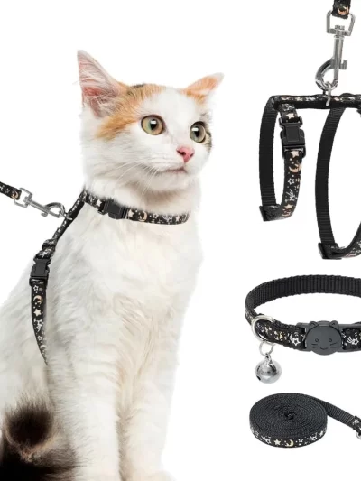 Adjustable Escape Proof Cat Harness Leash Collar Set Glow in The Dark H-shaped Star Moon Pattern