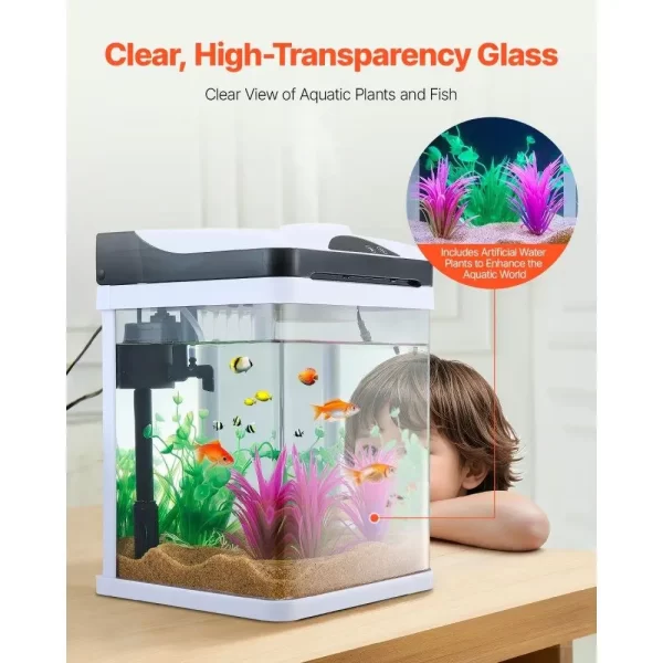 2 Gallon Smart Aquarium Fish Tank Clear Glass Self Cleaning 7 Color Lighting System - Image 2