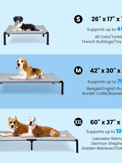 Elevated Dog Bed, Cooling Raised Pet Cot with Chew Proof Mesh Fabric and Steel Frame, Portable Dog Cot for Outdoor/Indoor Use