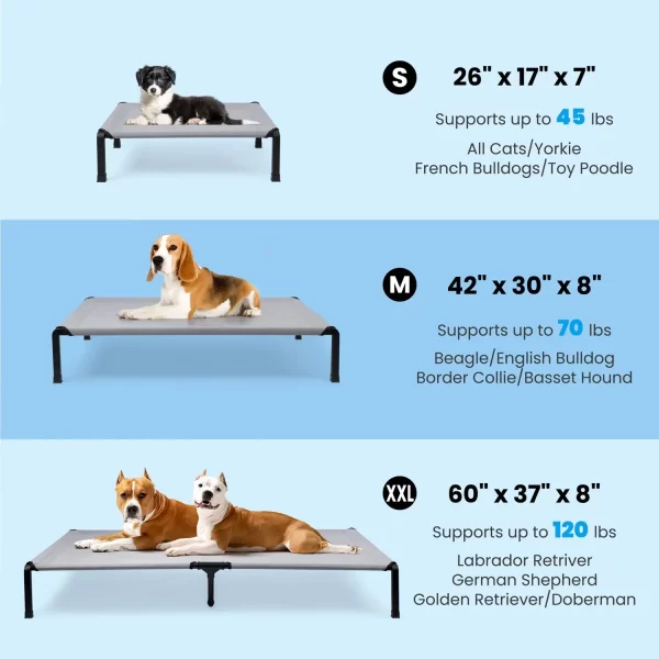 Elevated Dog Bed, Cooling Raised Pet Cot with Chew Proof Mesh Fabric and Steel Frame, Portable Dog Cot for Outdoor/Indoor Use