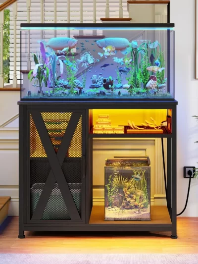 3-Tier Fish Tank Stand LED Light Aquarium Stand for 50 Gallon Tank With Storage