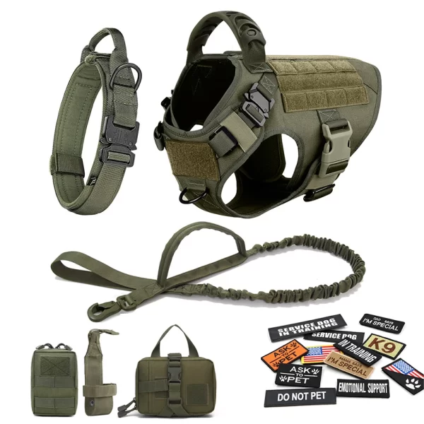 Military Large Dog Harness Collar Leash Bags Patches Set Training Vests Tactical Dogs Harnesses - Image 17