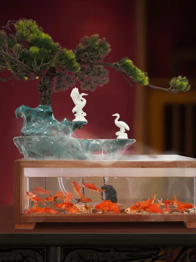 Fish Tank Flowing Ornament, Led Light Tabletop Fountain, Indoor Fountain with Fish Tank